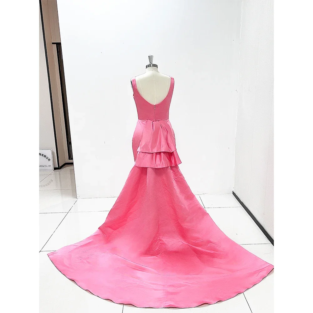 Elegant Women Evening Dresses Sleeveless Square Collar Ankle-Length Mermaid Beading Crystal Satin Prom Gown For Guest 2024