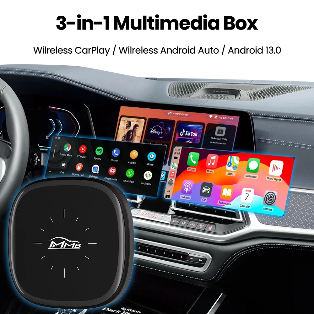 جديد MMB Max Q2W Ai Box Android 13.0 QCM6115 8-Cores Wireless CarPlay Android Auto Ai Box 4+64G ترقية عبر الإنترنت YouTube Netflix #4
