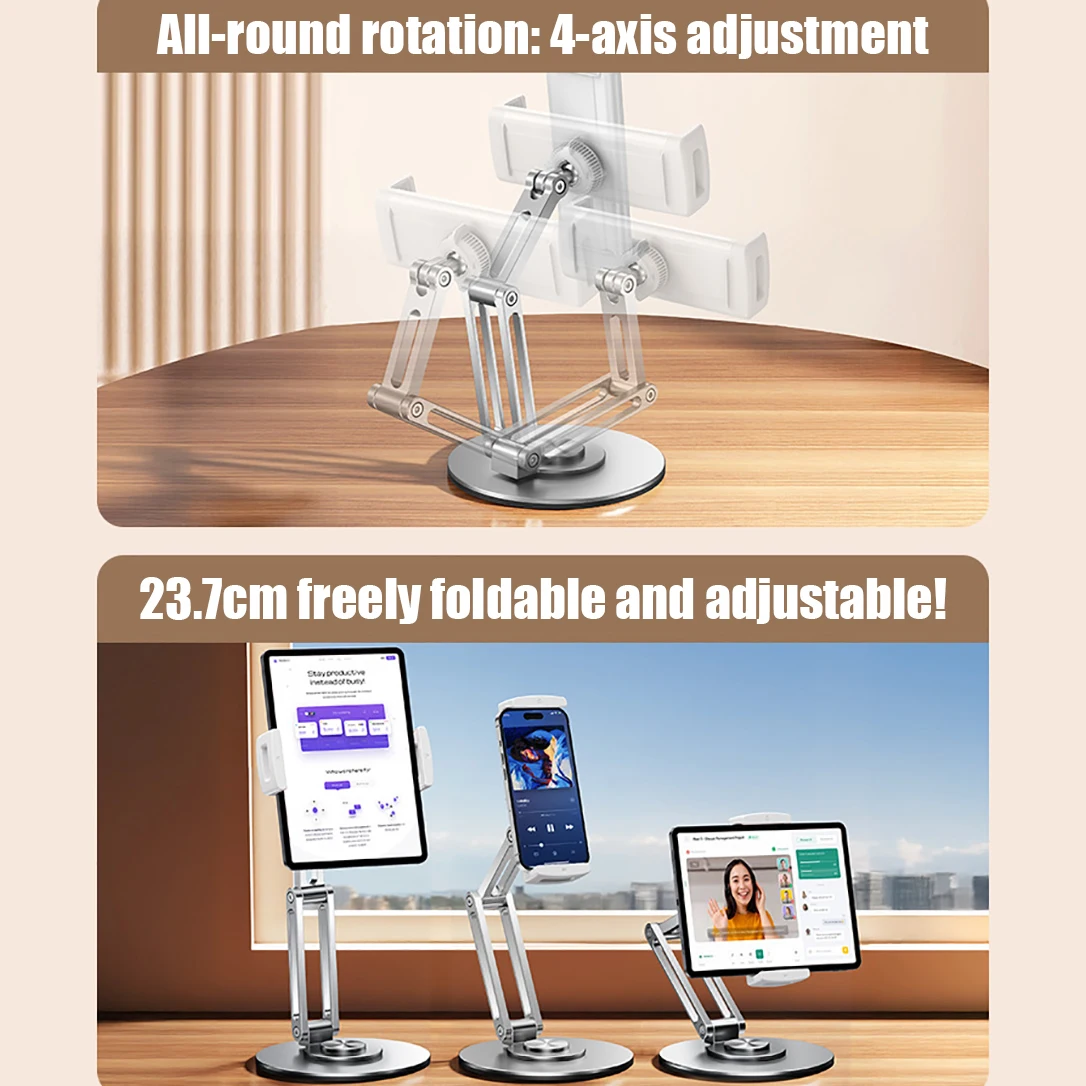 360 Rotation Tablet Stand Aluminium Alloy Foldable Desktop Phones Stand Desk Lazy Holder For iPad iPhone 16 15 14 13 12 Pro Max view 3