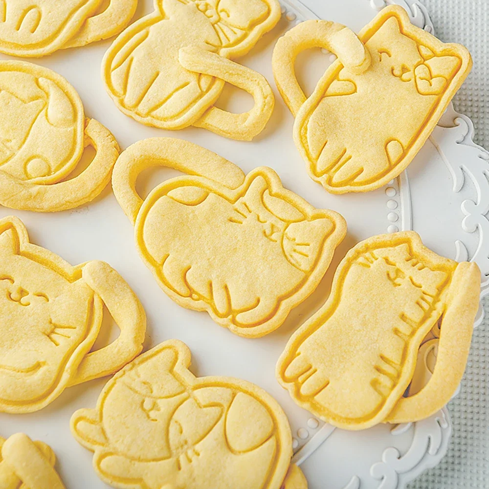 Cute Cat Cookie Plunger Cutters Fondant Cake Mold Biscuit Sugarcraft Cake Decorating Tools