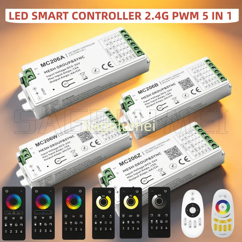 Led Light Strip Controller 5 in 1 Tuya 2.4G/WIFI/Bluetooth/Zigbee Dimmer CCT Rgb RGBCW Five in One Intelligent Dimmer 5V12V 24V