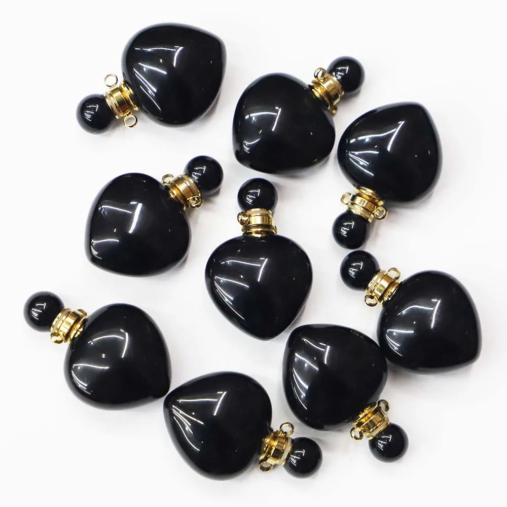 Natural Stone Heart Perfume Aromatherapy Oil Small Bottle Necklace Pendants Essential Diffuser Fashion Reiki Charms Jewelry Gift