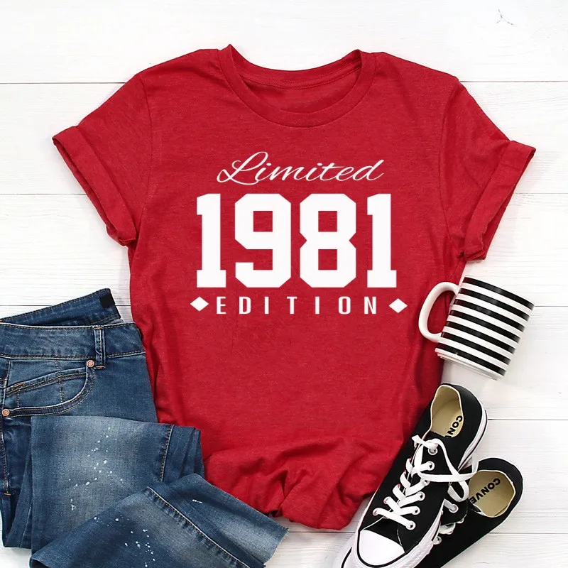 

Vintage 1981 42th Birthday Shirt Party Harajuku Female Clothing Cotton Funny Letter Women Short Sleeve Top Tees 100% cctton y2k