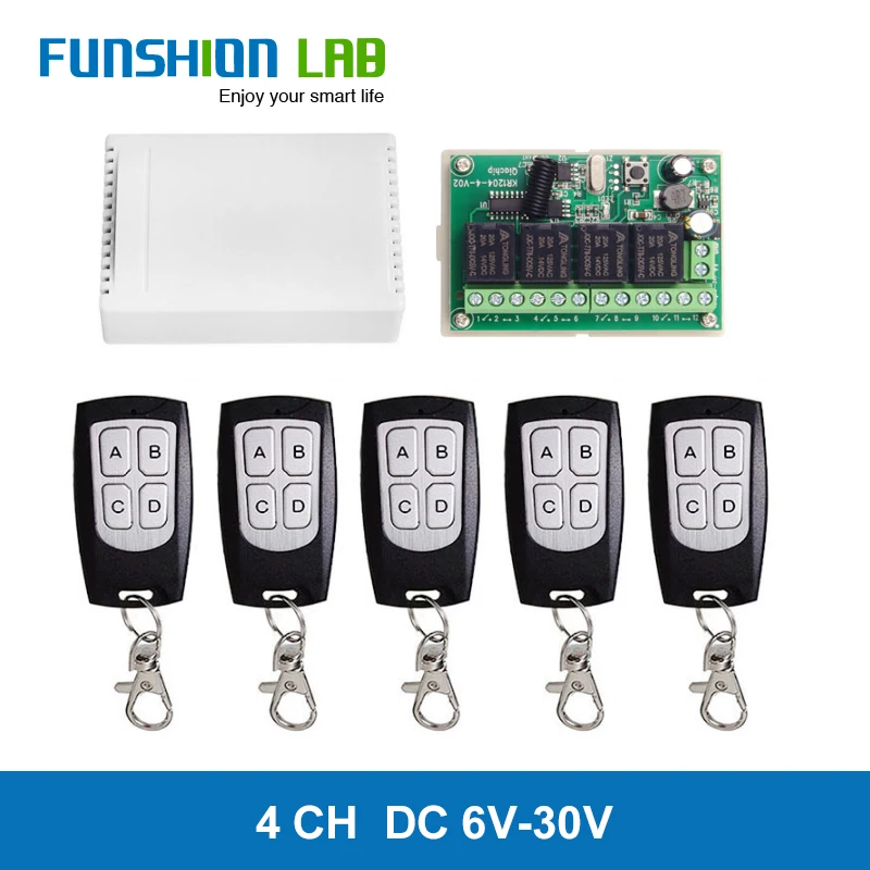 FUNSHION 433MHz استقبال لاسلكي للتحكم عن بعد التبديل وحدة تحكم المحرك تيار مستمر 6 فولت 12 فولت 24 فولت 30 فولت 4 عصابات التتابع وحدة الارسال Diy بها بنفسك