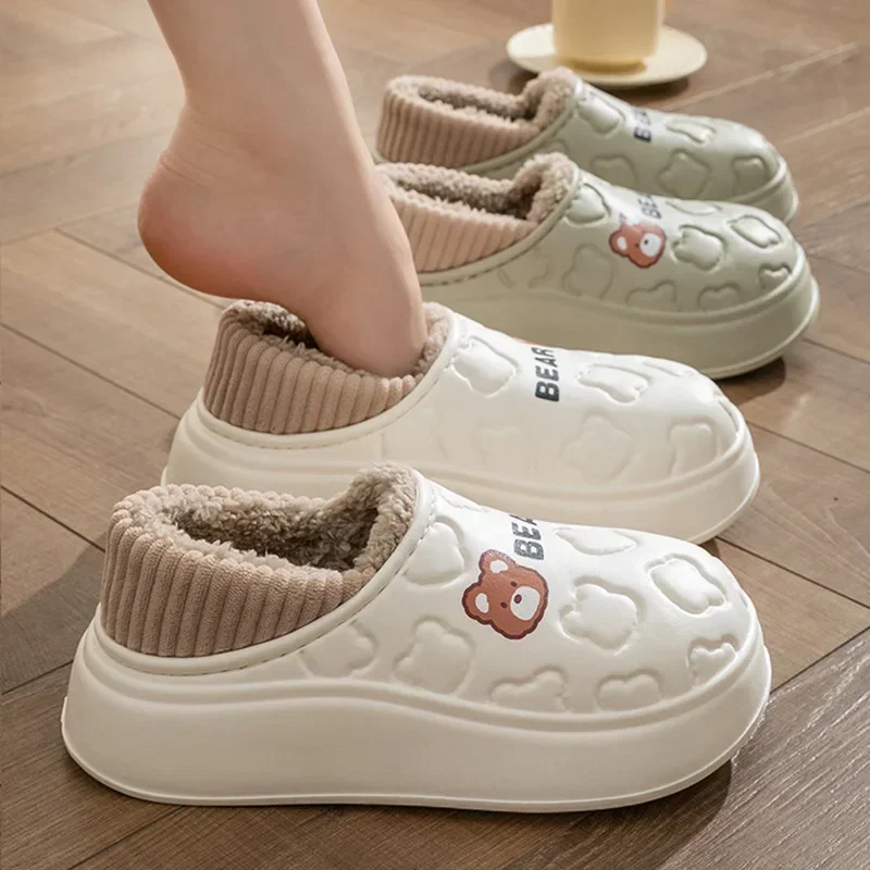 Women Men Slippers Eva Waterproof Winter Warm Cozy Bedroom Slip On Women House Cotton Slippers Clogs Indoor Outdoor