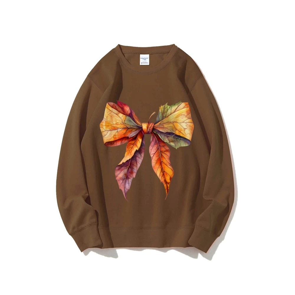 スウェットシャツ秋の葉グラフィックリボンカラフルな葉 Y2k プリントオーバーサイズカジュアルウェアトレンディな秋のデザイン芸術的なスタイルのスウェットシャツ