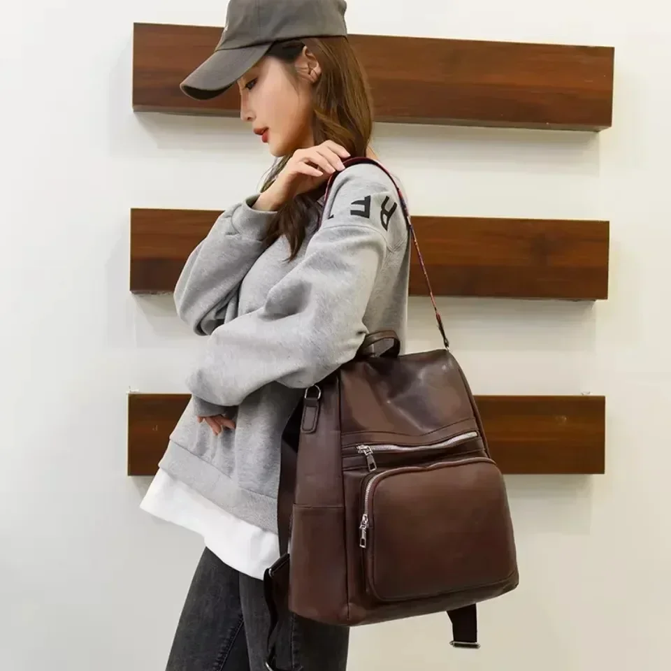 High Quality Solid Color Leather Women Backpacks Female Shoulder Bags Girls School Bag Travel Bagpack Ladies Sac A Dos Back Pack