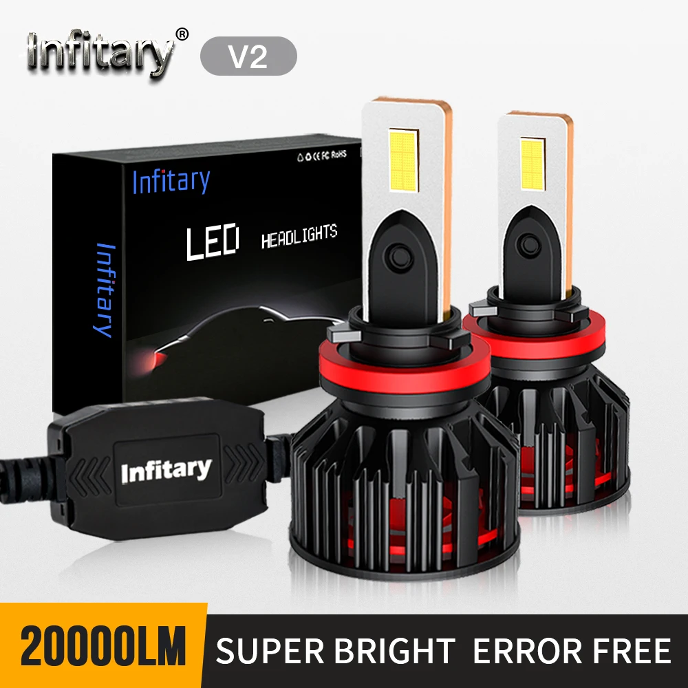 Image of Infitary LED Auto Scheinwerfer Abendessen Helle H4 H7 Lampen Für Auto 20000LM 6500K 12V 3570 Chip H1 H3 H11 9003 9005 9006 HB3 Nebel Lampe