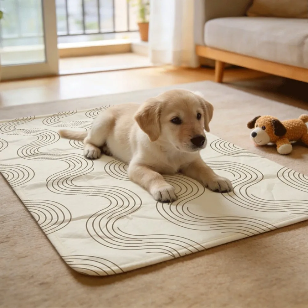 Trendy wavy beige brown design Machine Washable Reusable Dog Training Mats Reinforced for Longevity
