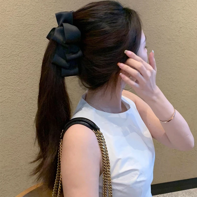1/2 Stück süße koreanische Haarspange mit Schleife, Bananenspange, nie herunterfallender hoher Pferdeschwanz, hochwertige Satin-Kopfbedeckung und Haaraccessoires – Detail 4