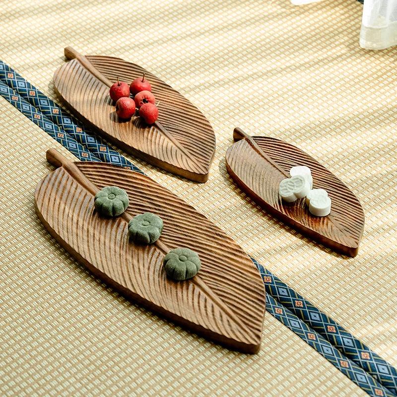 

Walnut leaf vein dry ttray Chinese solid wood pot bearing set small tea table tray fruit tray