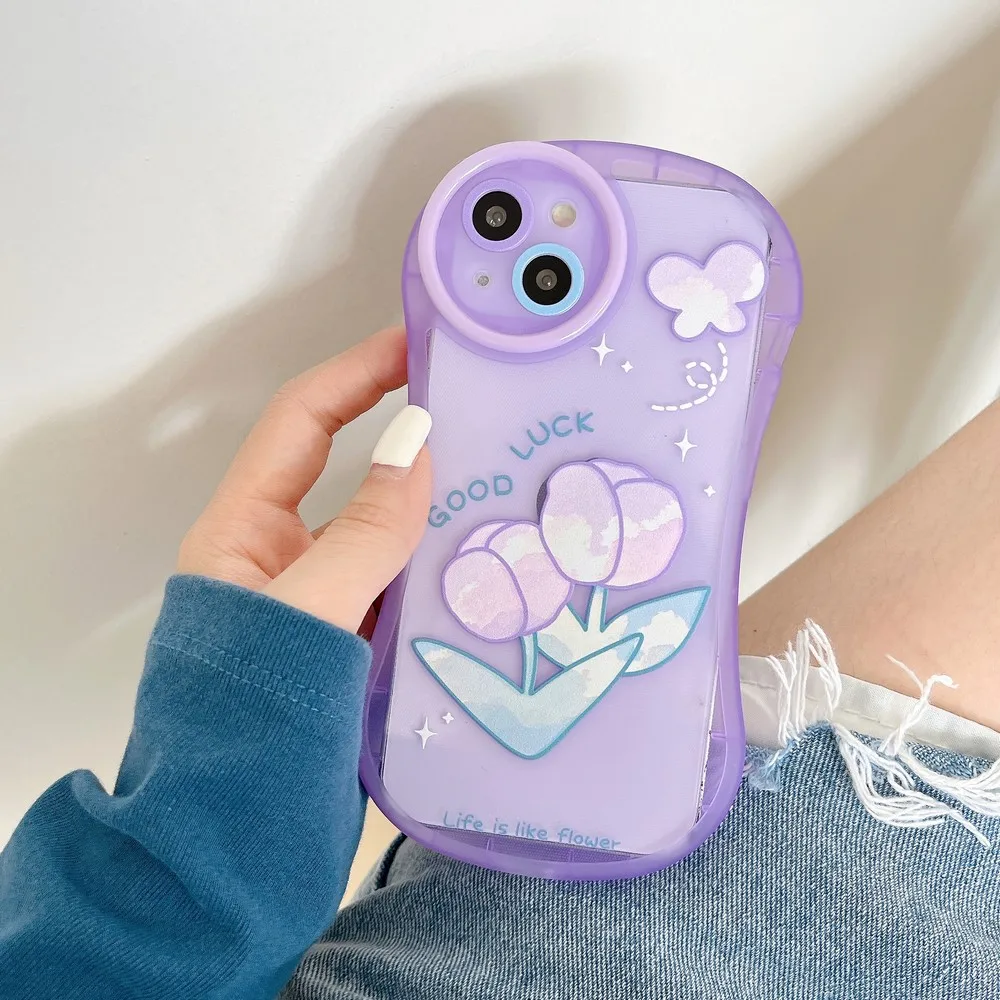 Purple Tulip Pattern Arc Border Phone Case for iPhone 13 13Pro 13Promax 12 12Promax 11 11Promax X XS XR XSMAX Soft Shell