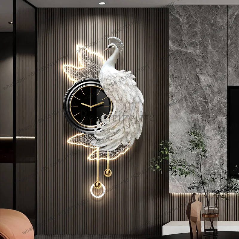Modern Unique Wall Clock Modern Unusual Automatic Design Classic Peacock Wall Clock Minimalist European Metal Horloge Decor