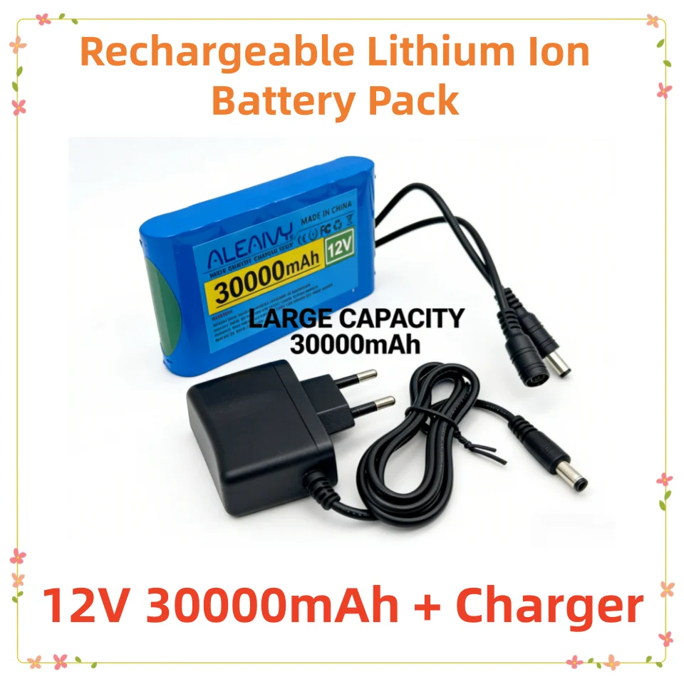 Aleaivy 12V  20Ah Rechargeable Lithium Ion Battery Pack DC 12.6V Long Lasting Power Backup for Security Camera Monitor LED Light