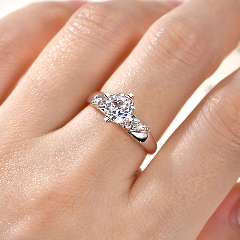 14K Vergoldeter CZ Labor-Diamant Versprechen-Ring 7mm Rundschliff Kubischer Zirkonia Hochzeits-Verlobungsringe für Frauen – Detail 22