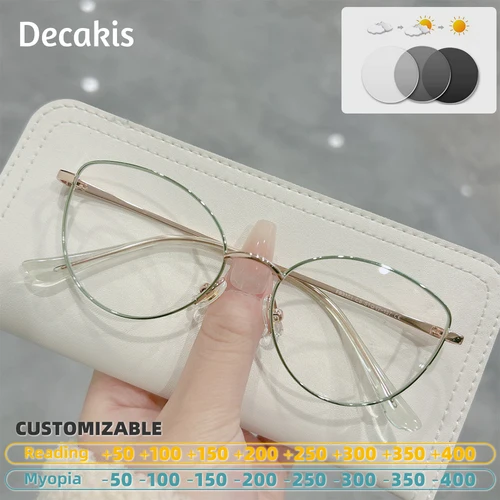 Imagen 2 del producto Gafas de lectura antiluz azul a la moda para mujer, gafas de ordenador tipo ojo de gato de alta calidad para miopía, gafas camaleón con dioptrías