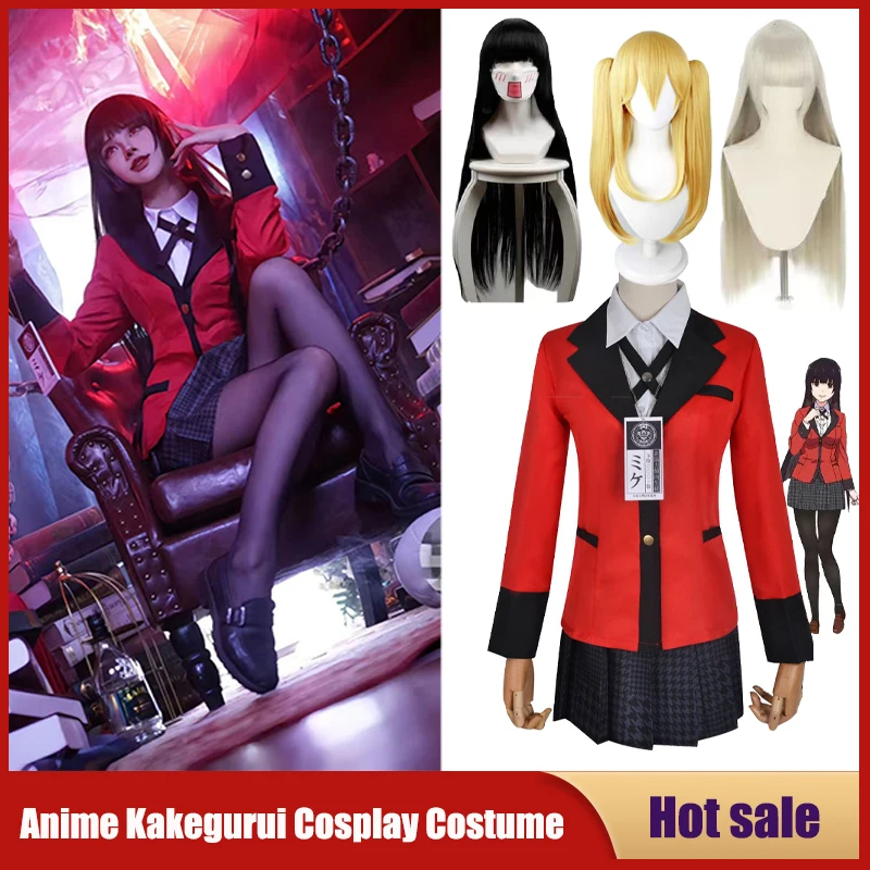 Anime Kakegurui Jabami Yumeko przebranie na karnawał Meari Saotome Sayaka kompulsywny hazardzista mundurek szkolny dziewczyna plisowana spódnica komplet