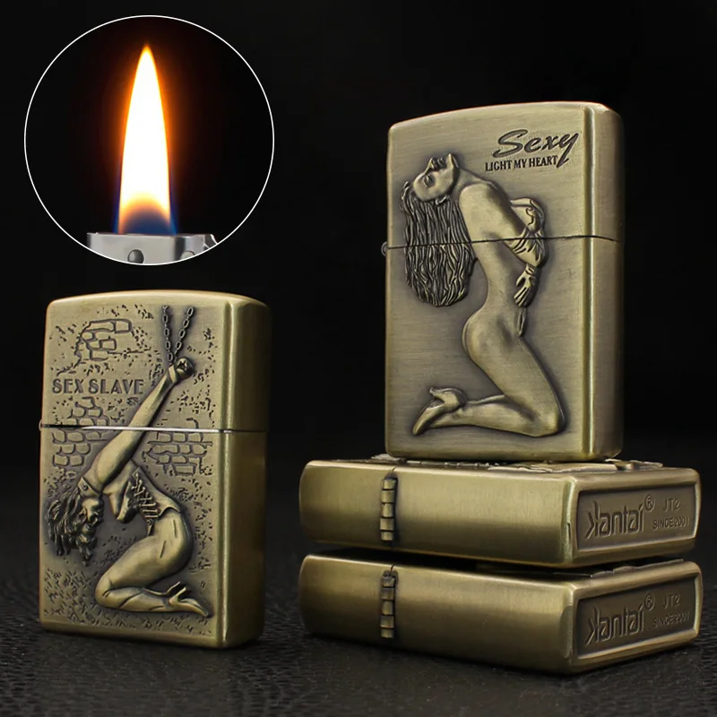 

New Cigar Igniter Beautiful Embossing Craft Coal Oil Lighter Smoke Metal Grinding Wheel Cigarette Lighters & Smoking Accessories