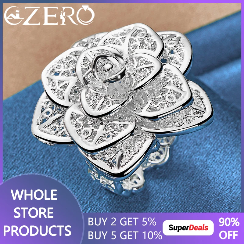 

Hot Fine 925 Sterling Silver Open Adjustable Layered Petal Flower Ring For Women Wedding Engagement Fashion Party Charm Jewelry