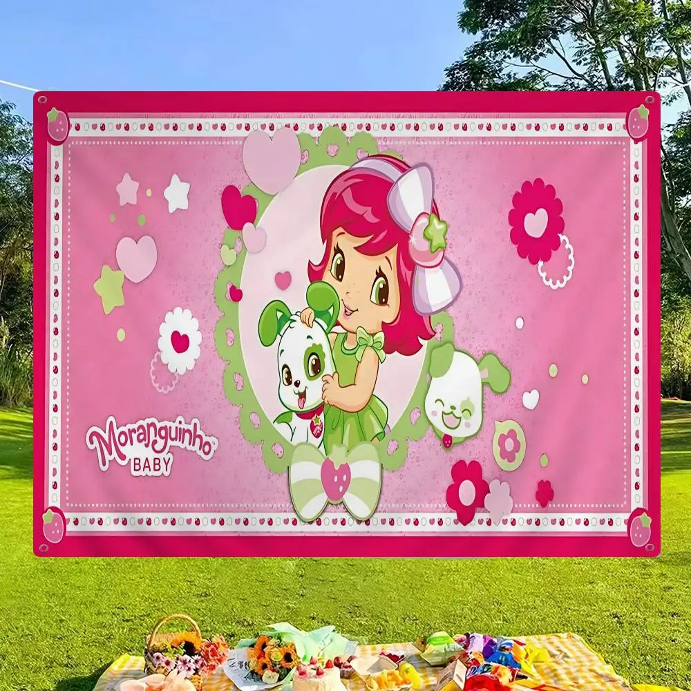 S-Strawberry-shortcake girl Cartoon Flag Art Science Fiction Room Home Decor Wall Hanging Home Decor Banner