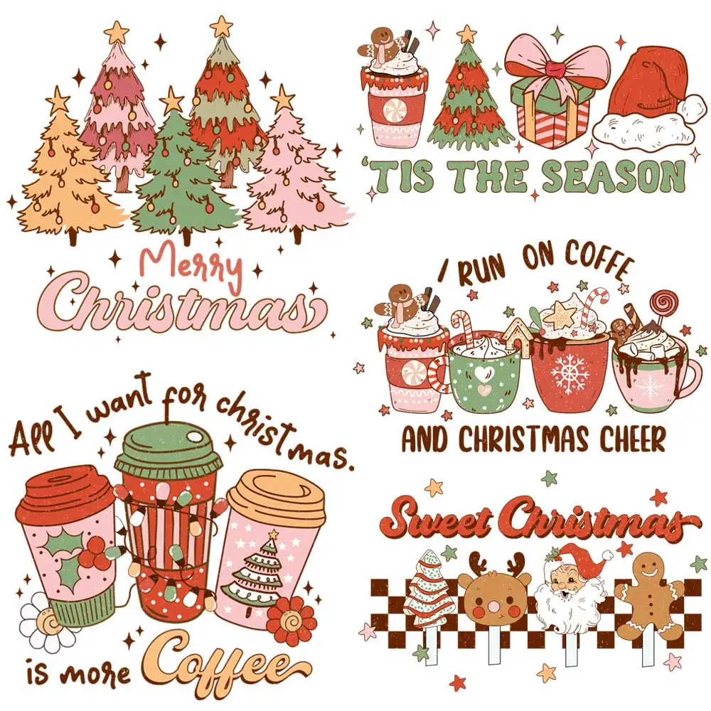 Merry Christmas Design Iron-on Transfer For Clothing DIY A-Level Washable T-shirts Thermal Stickers Santa Claus Patches Applique