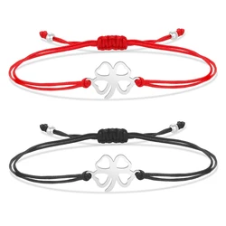 Gold-plated Stainless Steel Mirror Polish Four Leaf  Clover Charm Bracelet Women Girl 2022 New Fashion Red String Jewelry Gift
