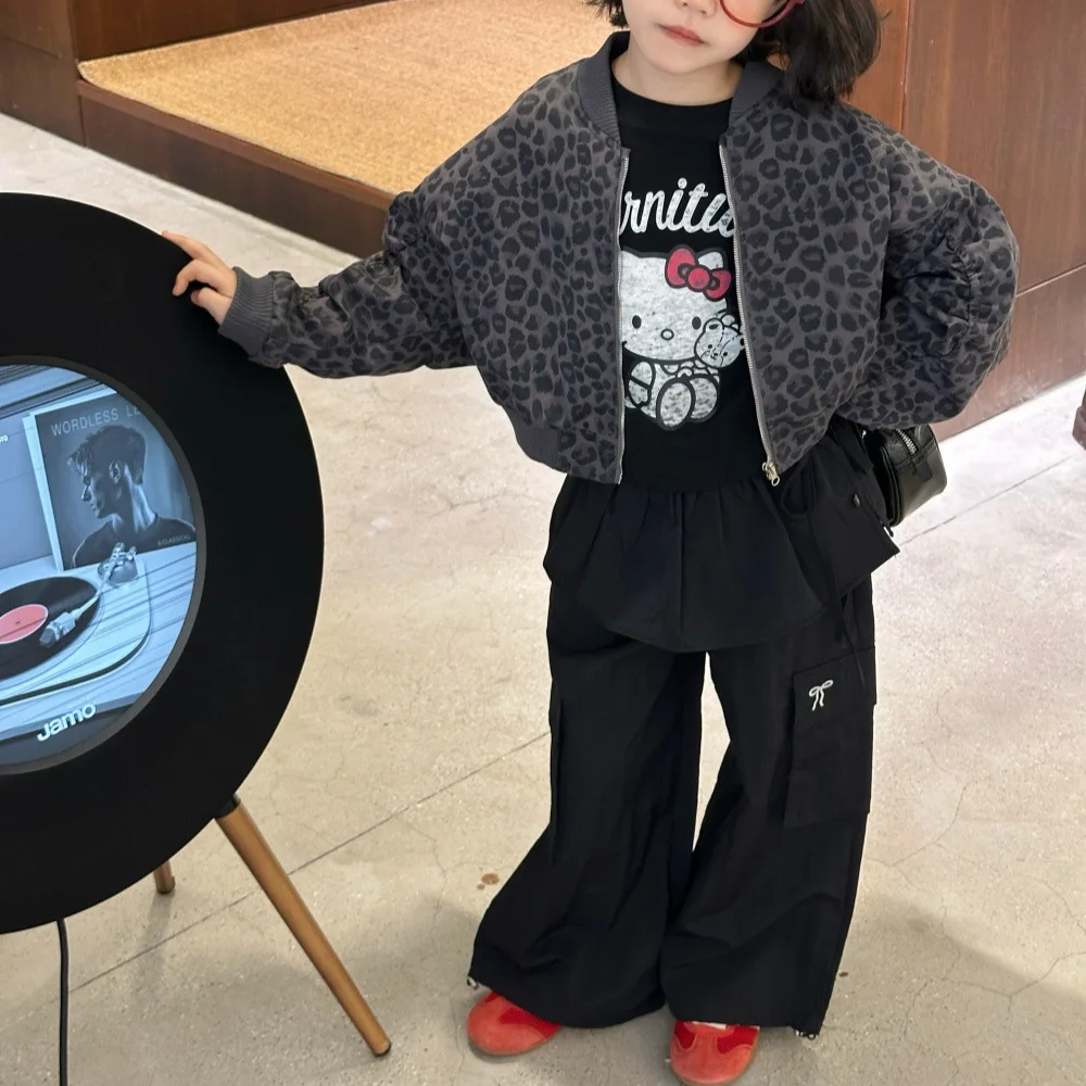 فتاة السراويل 2025 الخريف والشتاء ملابس الأطفال الجديدة فتاة طفل تصميم الشعور التطريز بنطال ذو قصة أرجل واسعة عادية بسيطة كل مباراة