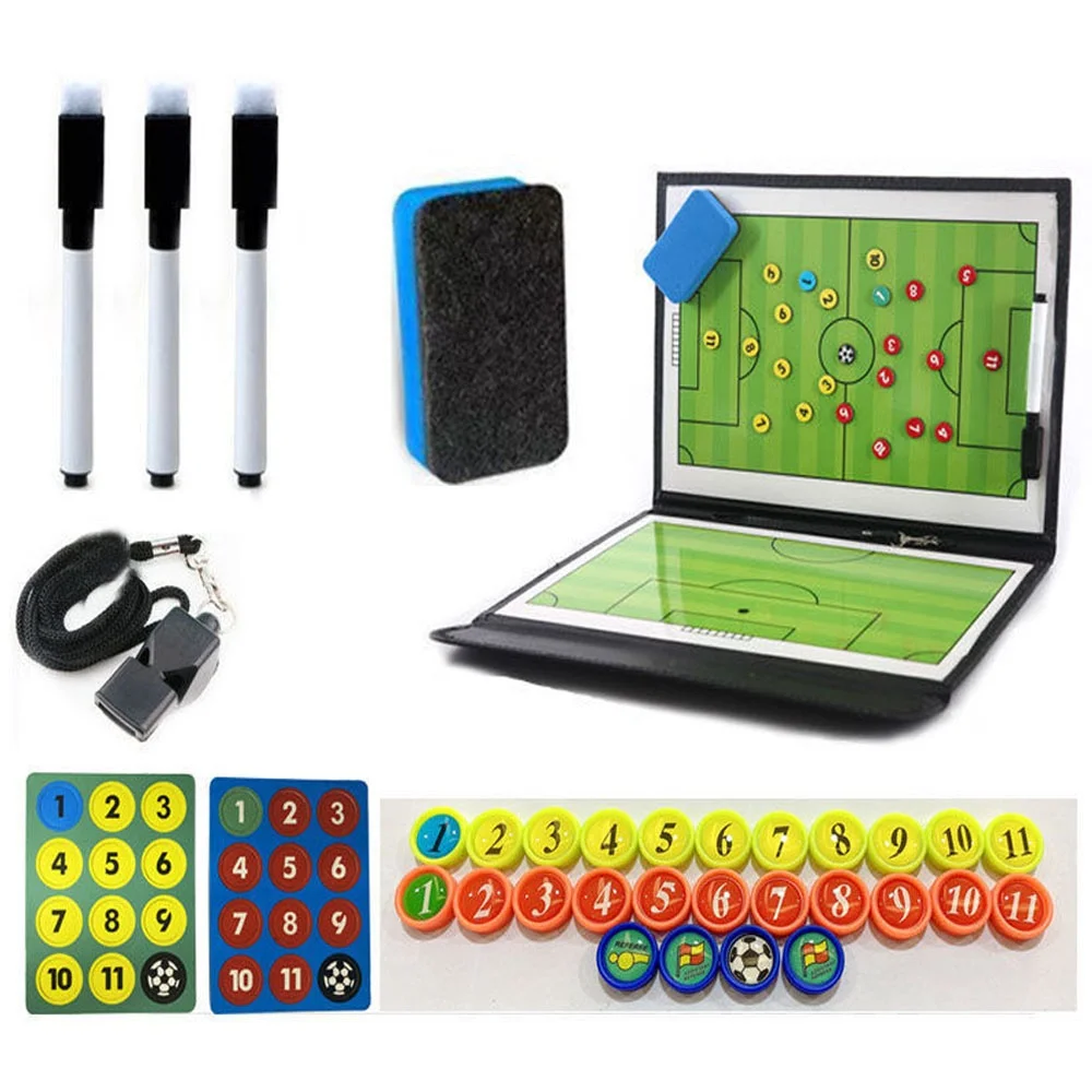 

Портативная футбольная тактическая доска, кожаная складная магнитная доска для тренеров с ластиком для ручки, футбольное тренировочное тренажерное оборудование
