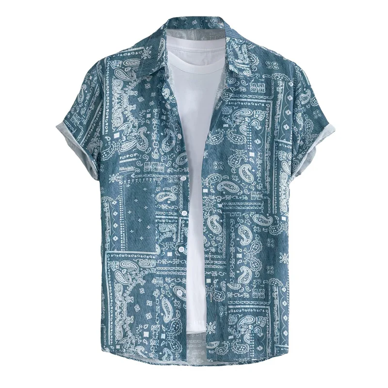 Retro Hawaiian Flower Shirt For Men Summer 3d Print Plants Leaves Short Sleeves Button Down Shirts Beach Tops Blouse Clothes