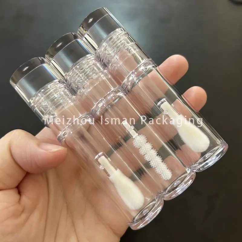 50Pcs Hot Sale Cylinder Full Clear 8ml Lip Gloss Container Refillable Mascara Wand Tubes Eyelash Growth Serum Bottle With Brush