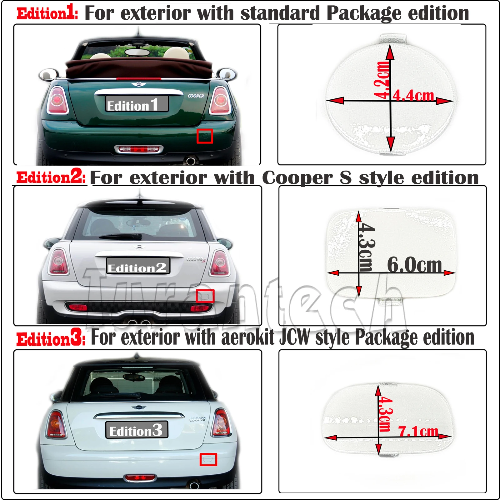

Rear Tow Cover For 07-13 Mini Cooper One S SD D R56 Cabrio R57 Coupe R58 Roadster R59 JCW Bumper Hook Eye Towing Cap