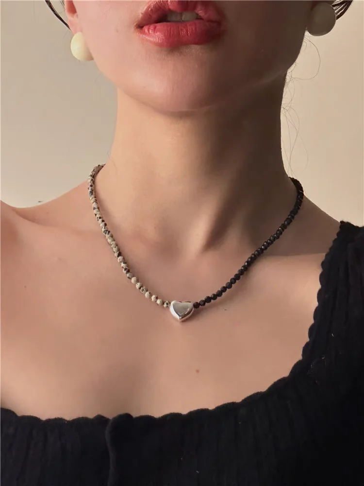 Brass Natural Beads Heart Pendant Choker Necklace Wowen Jewelry Party Designer T Show Runway Gown Japan Korean Fashion view 3