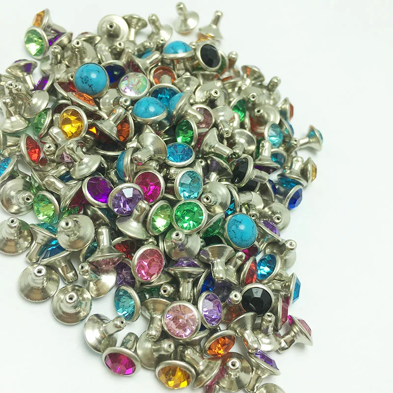 100pcs LuxeCraft Metal Rhinestone Rivets 7mm Colorful Crystal Spikes for DIY Leather Crafts Fashion Accessory for Handbag Wallet
