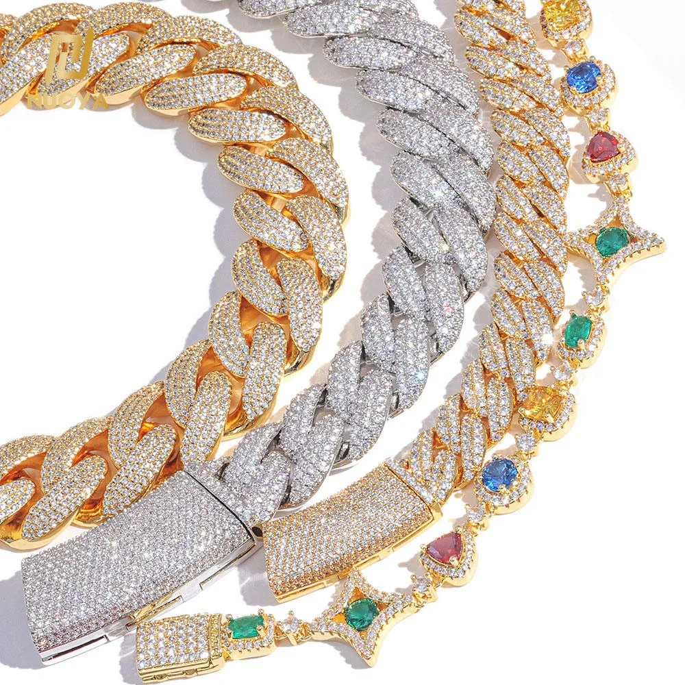 

ESKEEM Hot Sell Hip Hop Jewelry 18K Gold Plated Cuban Chain Colored Gemstone Necklace Geometry Motif Link Chain for Men Women