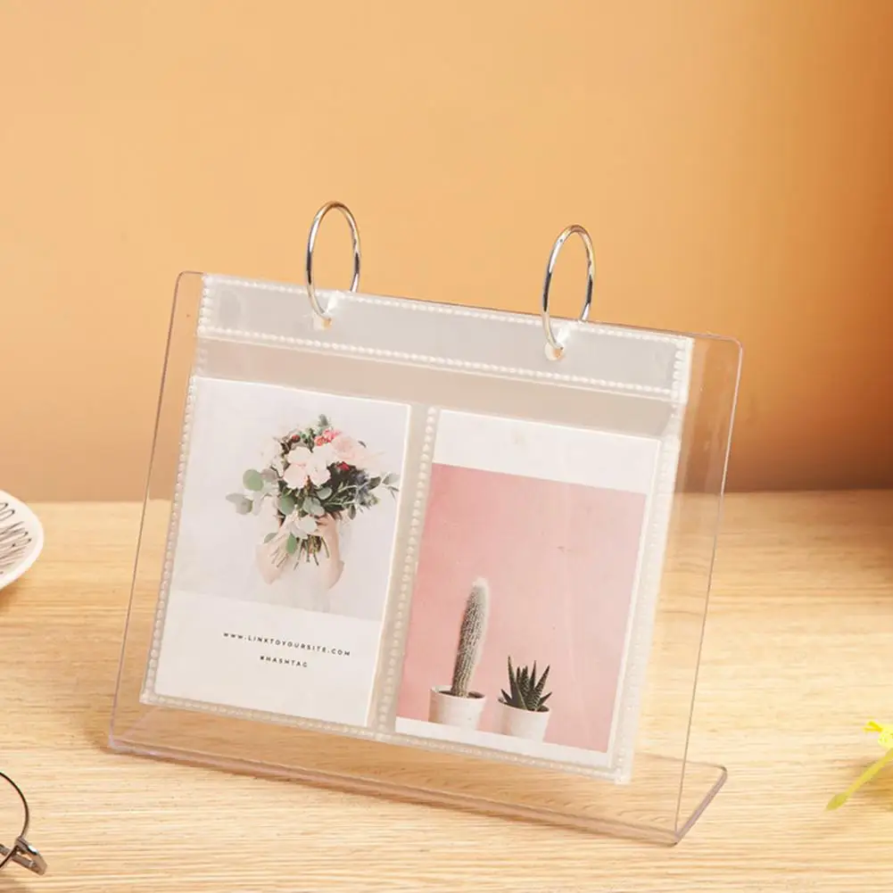 Photo Display Stand Compact Photo Album Acrylic Flip-up Mini Photo Book Display Rack with 34/68 Pockets Desktop Small for 3-6