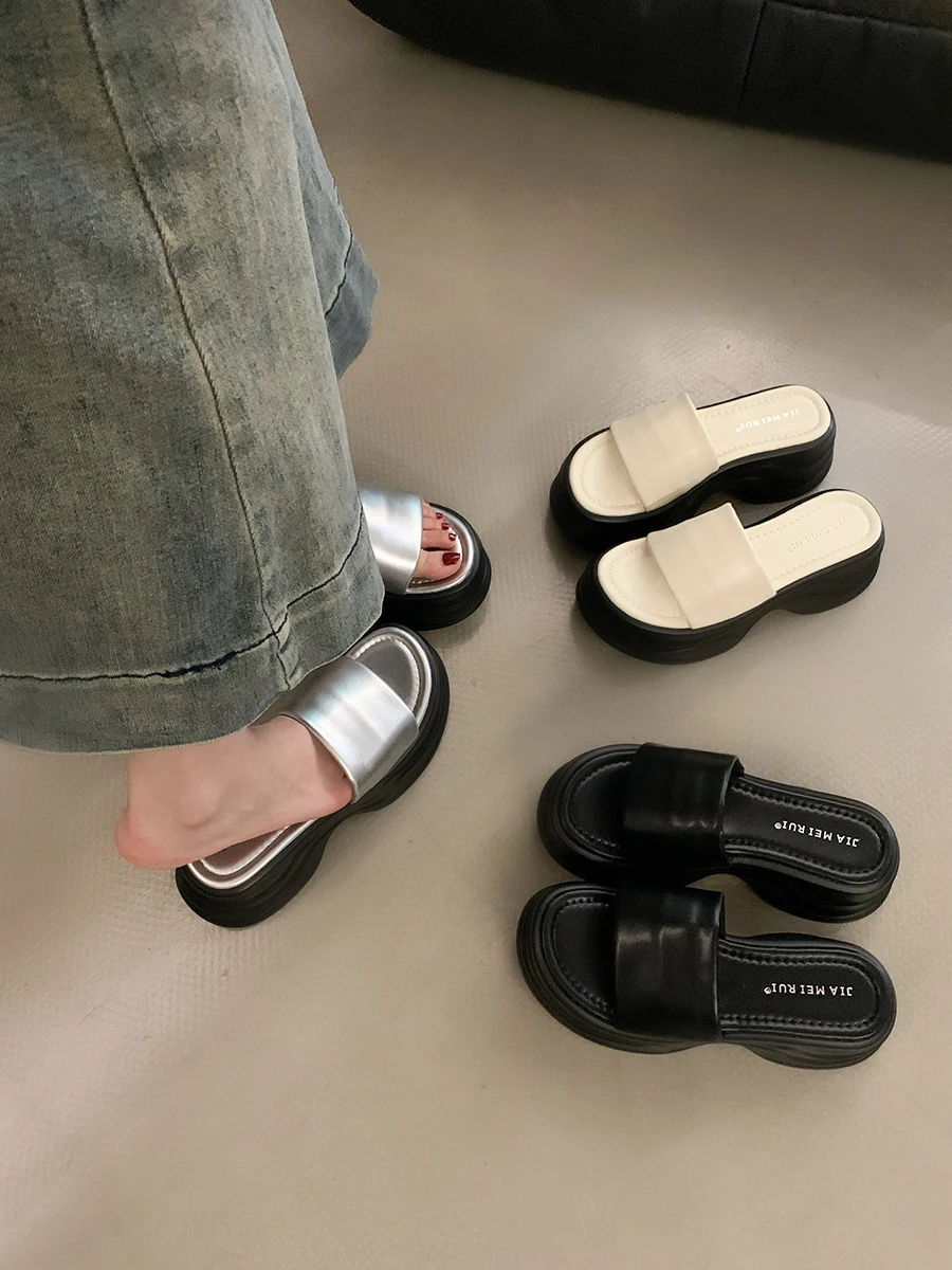 Kasual berjalan Platform loafer sandal nyaman desainer tinggi sandal untuk wanita Zapatos De Mujer slide Non-slip tren