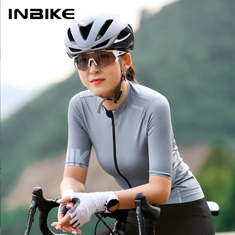 INBIKE 여성용 반팔 사이클링 저지, 빠른 건조 MTB 탑, 자전거 라이딩 셔츠, 주머니가 달린 의류, 여름