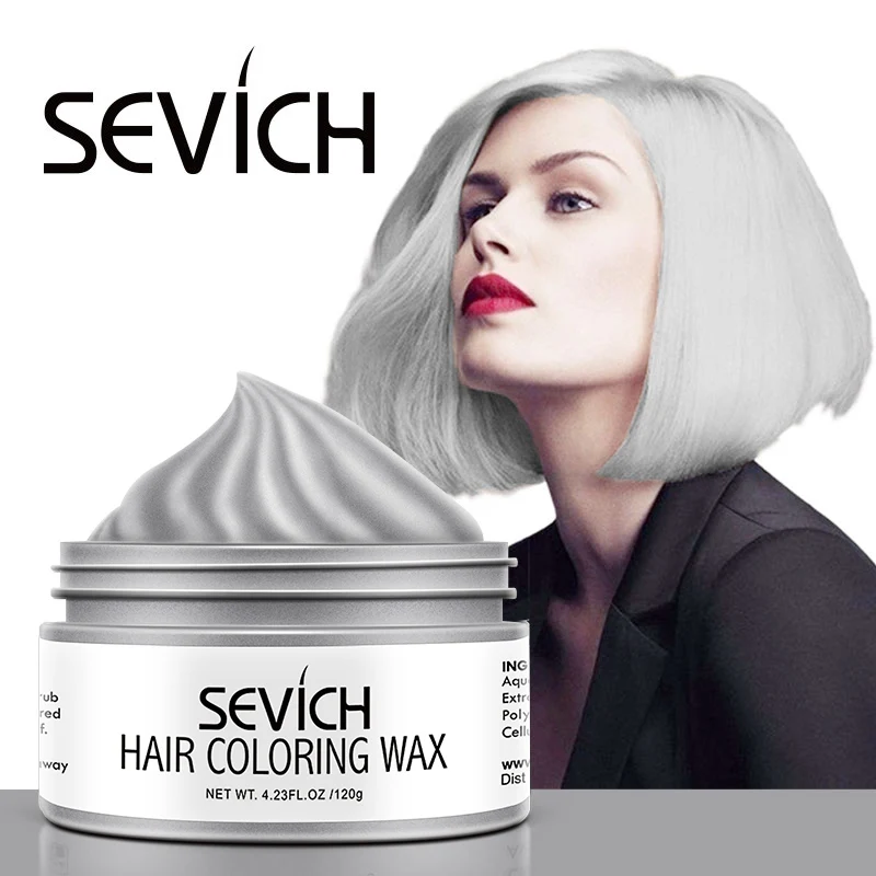 Sevich Temporary Hair Color Wax Men Diy Mud One-Time Molding Paste Dye Cream Hair Gel for Hair Coloring Styling Silver Grey 120G