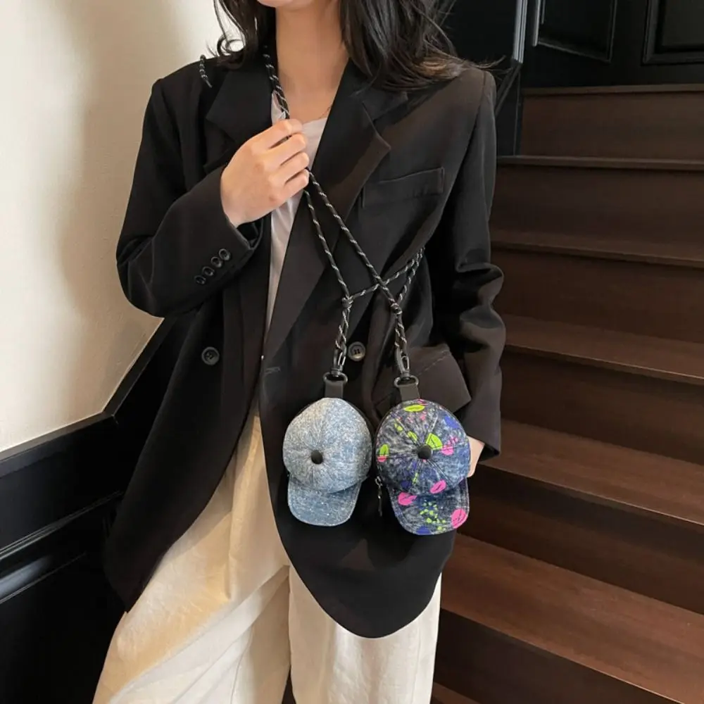 Denim Baseball Cap Crossbody Bag Earphone Storage Bag Portable Mini Hat Wallet Casual Korean Style Canvas Coin Purse Travel