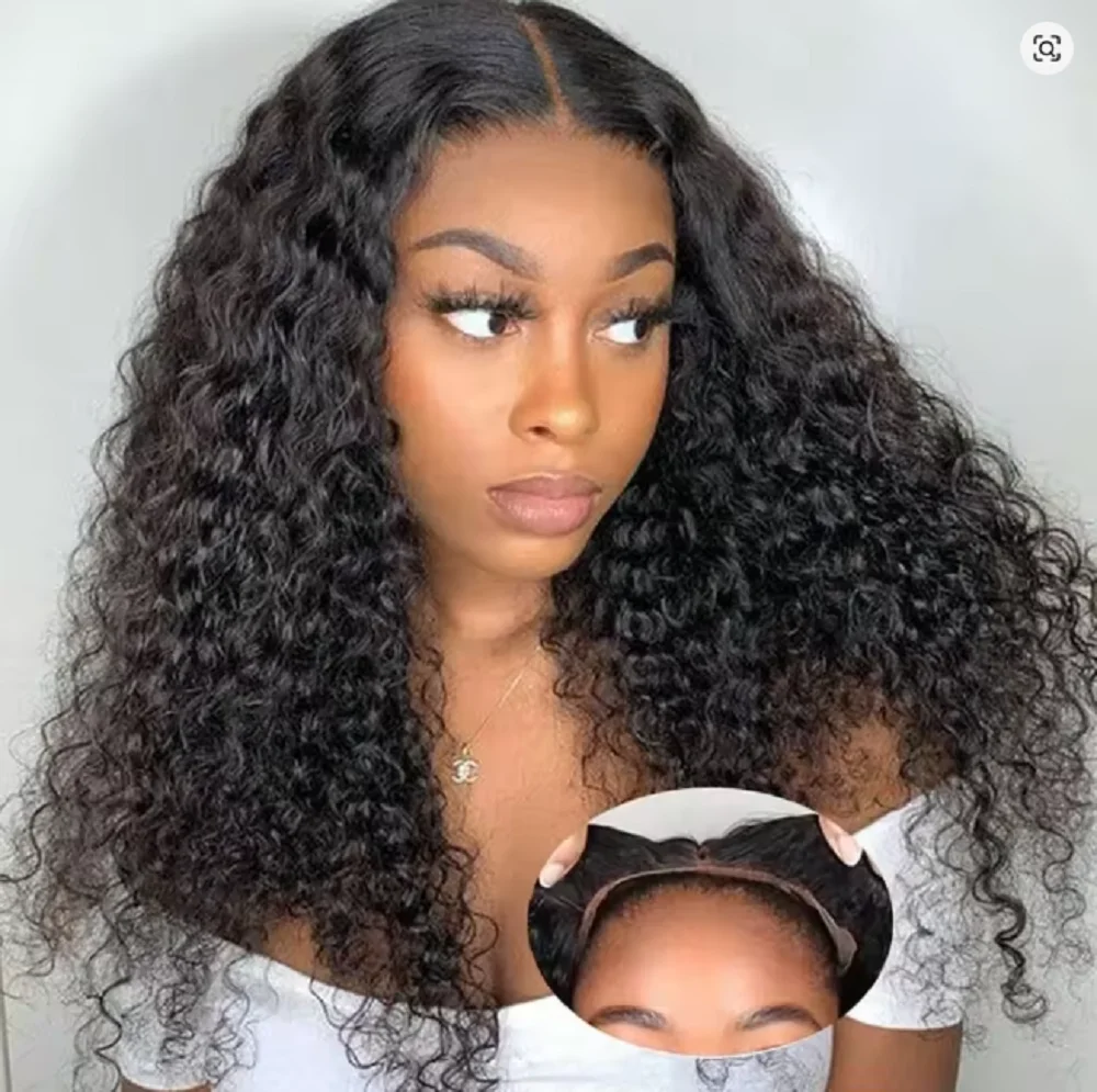 

Deep Curly Glueless Human Hair Wigs For Women Water Wave 4x4 Lace Closure Wigs Human Hair Pre Cut Transparent Lace Front Wig