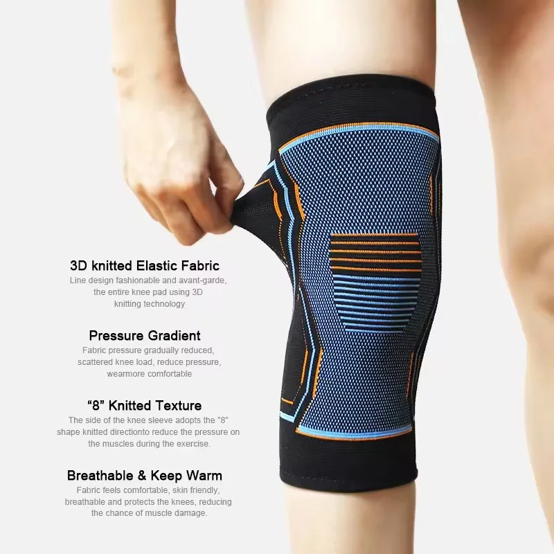 Hot Selling Fitness Safe Sport Elastic Breathable Knee Support Brace Compression Sleeve Blue Protect Protective for Pain Relieve