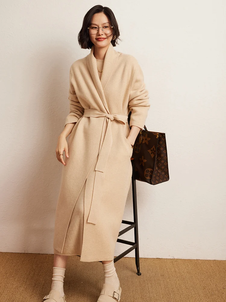 

Luxury Women's Cashmere Sweater Long Knitting Sashes Cardigan Thick Casual Style Cashmere Knitted Coat Autumn Winter Soft Tops