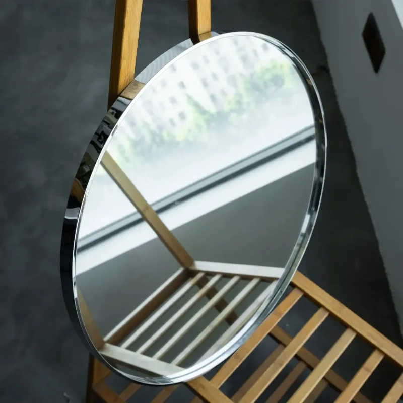 

Stainless steel bright silver round mirror bathroom cabinet mirror wash basin makeup mirror
