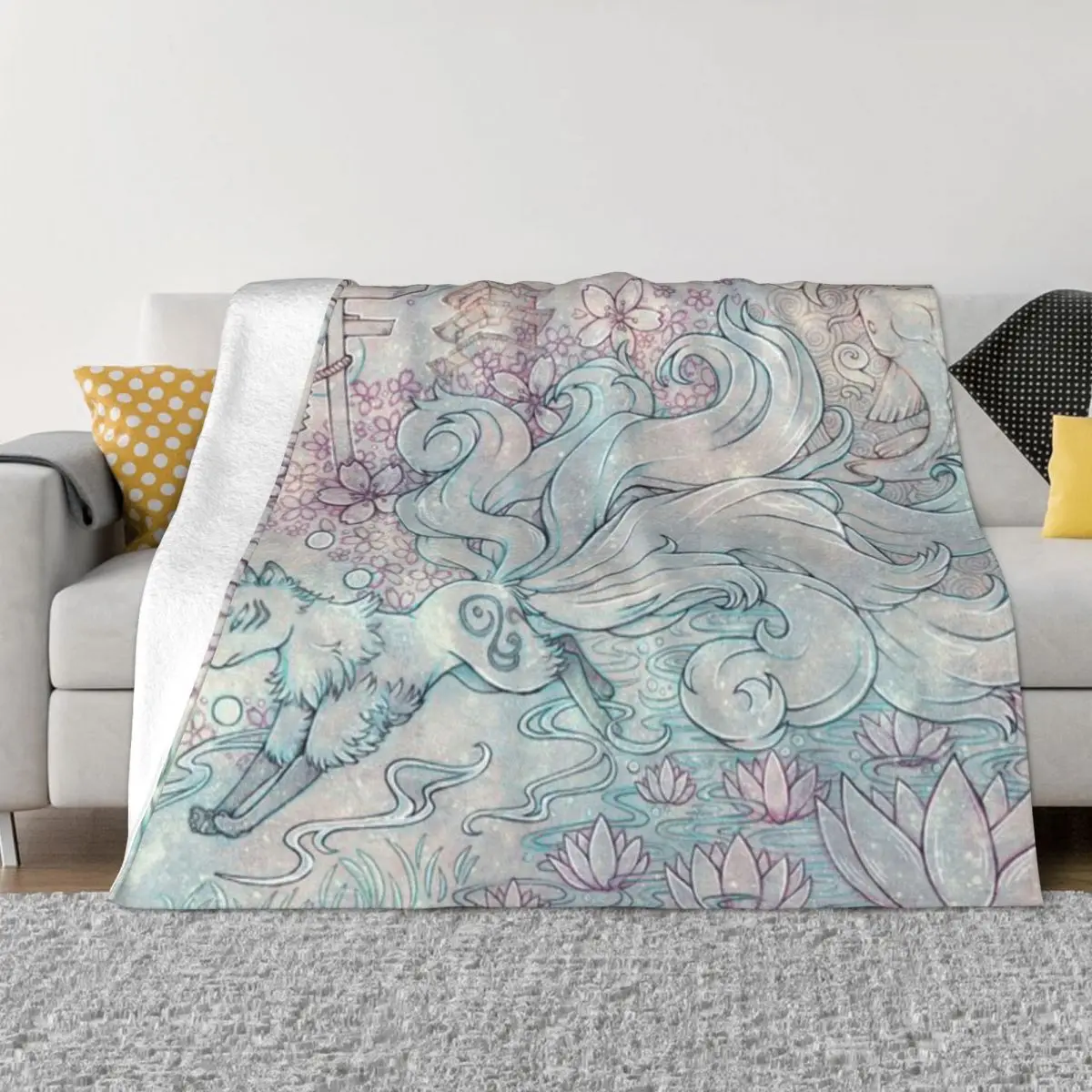 Kitsune Fox With Shinto Shrine An Ultra-Soft Micro Fleece Blanket