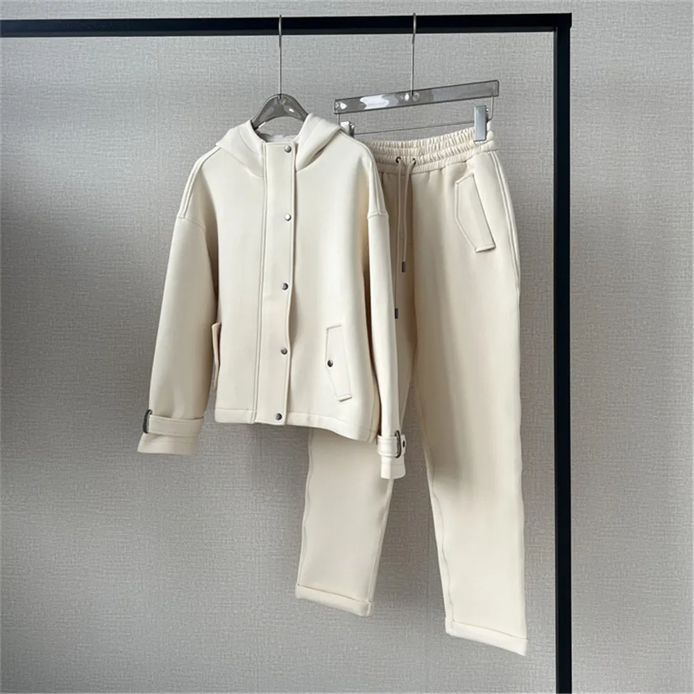 B*C Hooded Work Jacket Coat + Elastic Waist Sweatpants Casual Suit Two Piece Set