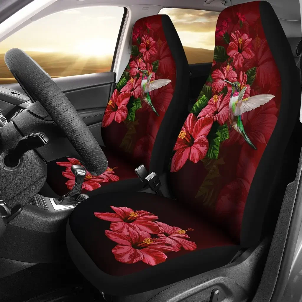 Hawaii Red Hibiscus Humming Bird Seat Cover Car Seat Covers Set 2 Pc, Car Accessories Car Mats