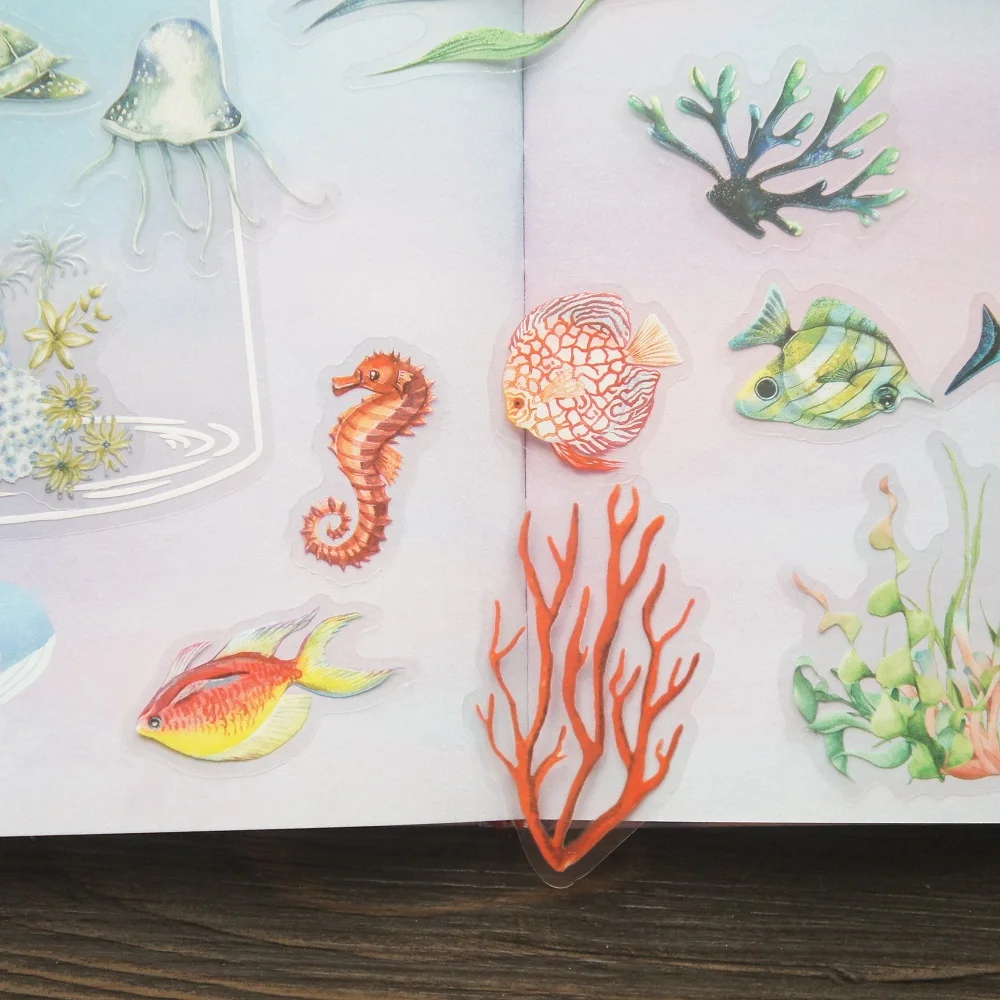 28pcs Underwater World Tropical Fish Coral Shell Pearl Style PVC Sticker Scrapbooking DIY Gift Packing Label Decoration Tag