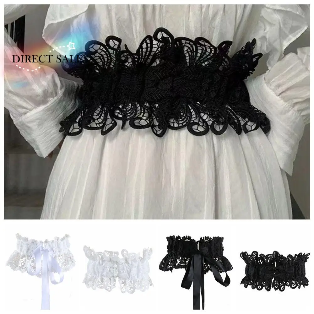 

Elegant Solid Color Lace Cummerbunds Elastic Hollow Corset Belt Tie Rope Slimming Wide Waist Corset Ladies