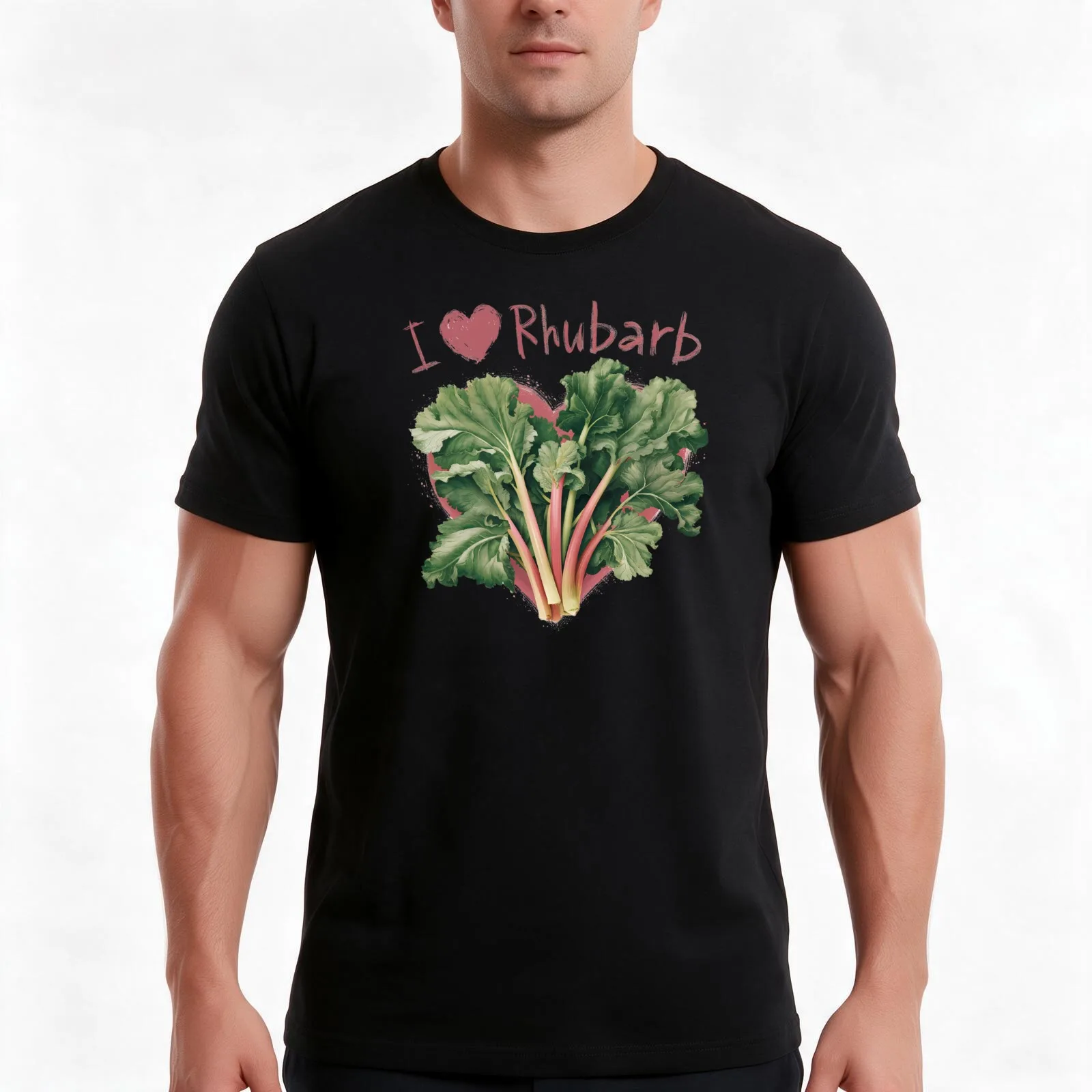 I Heart Rhubarb T-Shirt, Summer Casual Cotton Tee, Oversized Streetwear Tops, Vintage Graphic Print, Loose Fit Short Sleeve