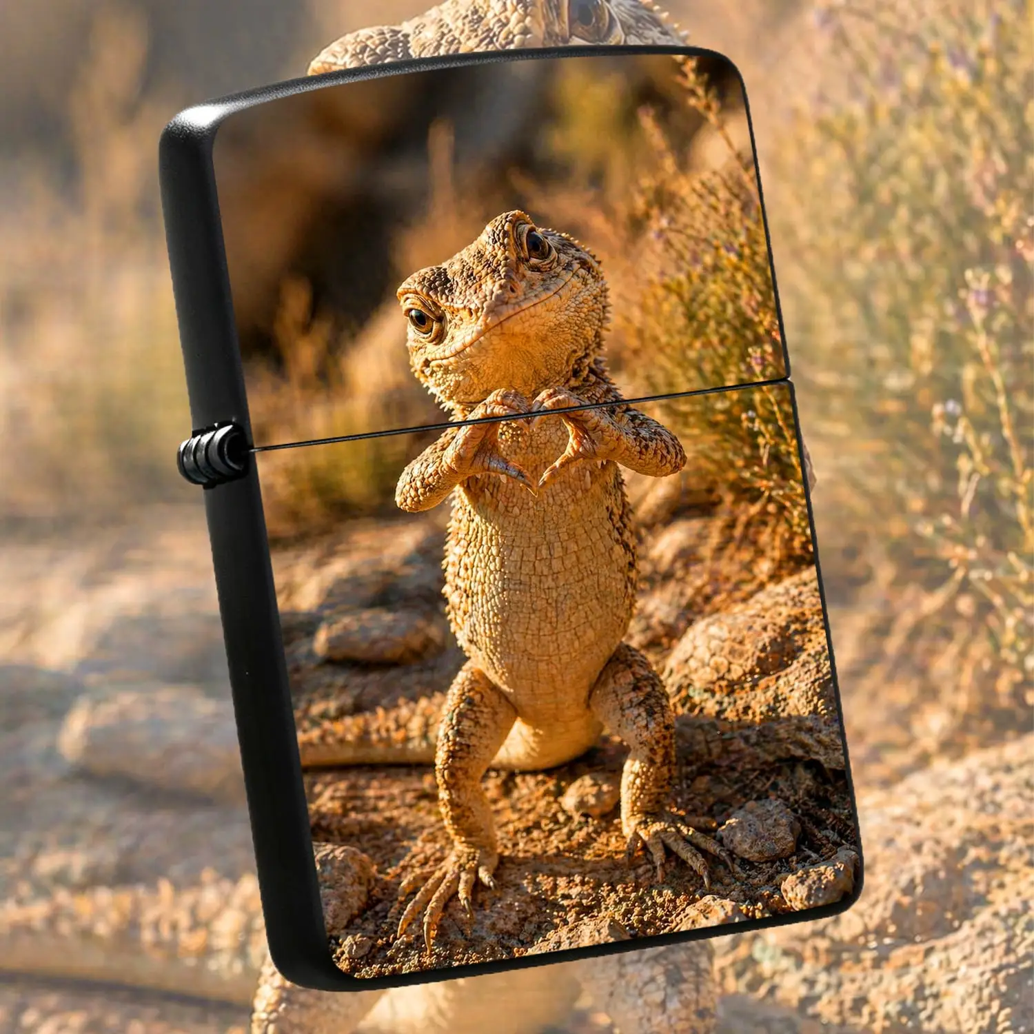 Cute Standing Lizard Making Heart Gesture Lighter, Warm Desert Style Vivid Reptile Pattern Portable Ignition Device, Delicate Funny Creative Gift For Friends Family, Ideal For Daily Carrying Camping Hikin A Humorous And Interesting Lighter